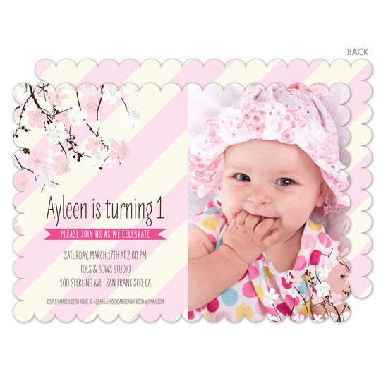 First Birthday Blossom Girl Invitations